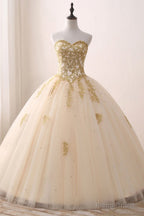 Quinceanera Dress Ivory Ball Gown Sweetheart Strapless Sleeveless Appliques Beading Prom Dresses