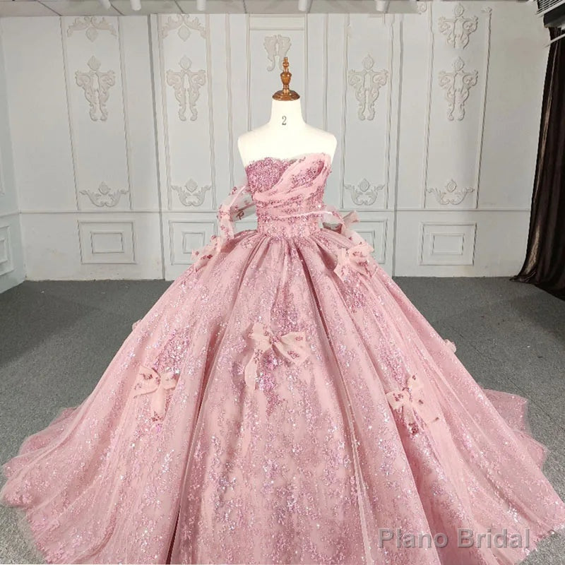 Quinceanera Dress Romantic Pink beading Prom Dresses Sequined Sleeveless with Bowknot Secondary image