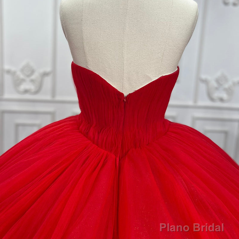 Quinceanera Dress Simple Red Sweetheart Party Dress Ruched Sleeveless Prom Dresses Ball Gown