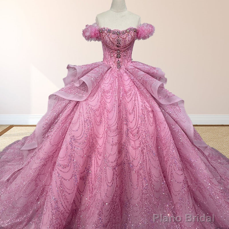 Quinceanera Dress With Sequins Off the Shoulder Chapel Train Main image