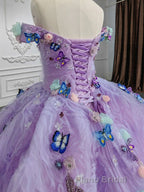 Quinceanera Dresses Off the Shoulder Party Dresses Sweetheart Neck Lavender Tulle Ball Gown