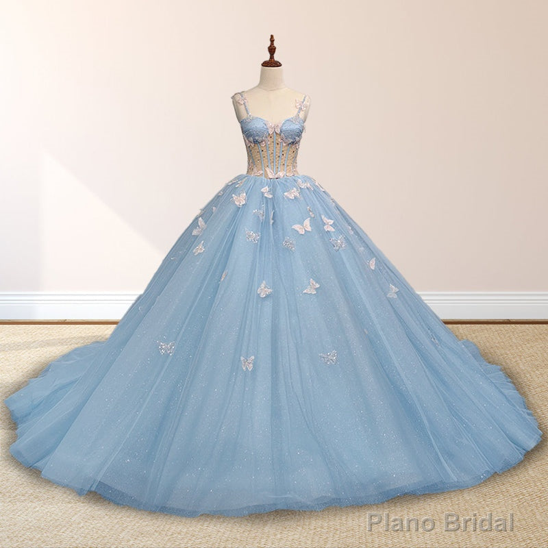 Quinceanera Dresses Spaghetti Straps Beading with 3D Butterfly Appliques Main image