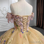 Quinceanera Flower  Off-the-Shoulder Ball Gown Dress
