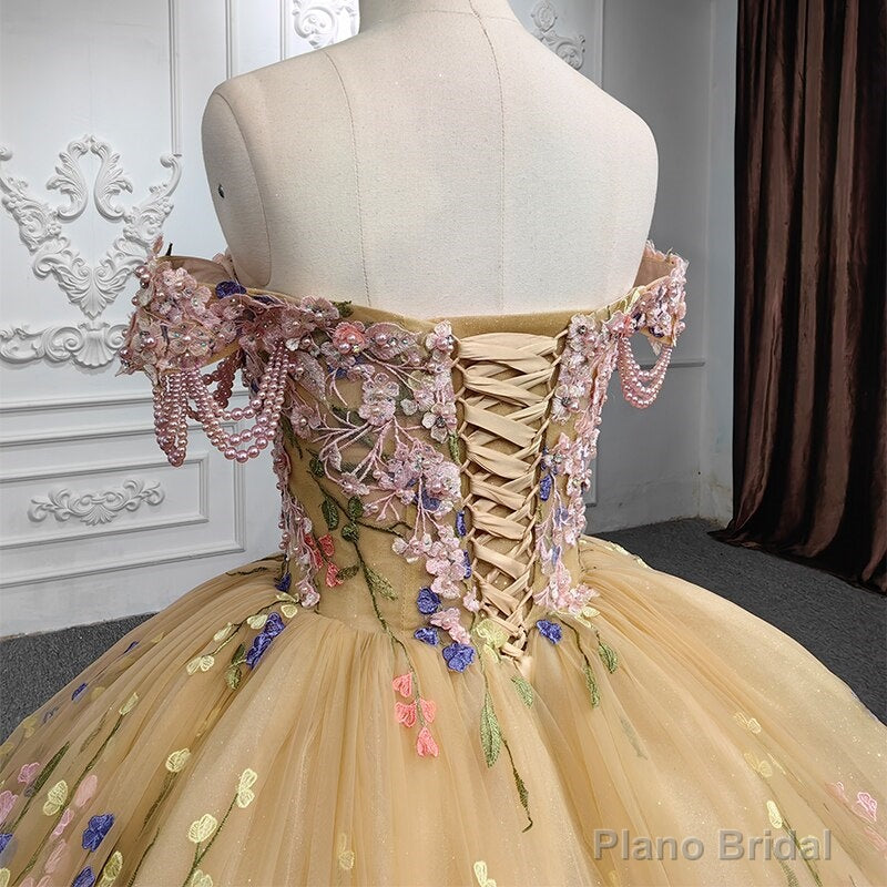 Quinceanera Flower  Off-the-Shoulder Ball Gown Dress