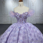 Quinceaera lace  Off-the-Shoulder Ball Gown Purple Sequined Dress
