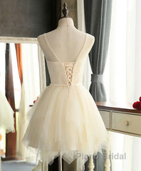 Cute A Line Tulle Round Neck Mini Formal Prom Dress, Cheap Evening Dress