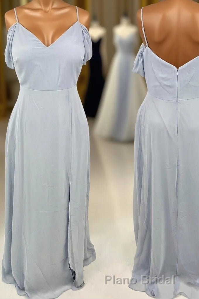 Off the Shoulder Light Blue Chiffon Long Bridesmaid Dresses
