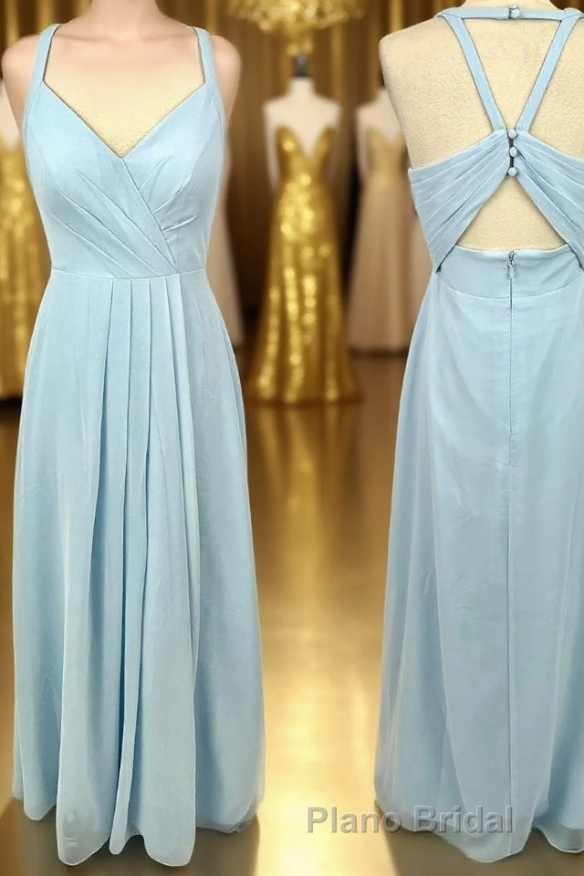 Halter Light Blue Chiffon A-line Long Bridesmaid Dresses Main image