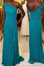 One Shoulder Turquoise Ruffles Chiffon Long Bridesmaid Dresses