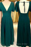 Flounce Sleeves Green Chiffon V Neck Long Bridesmaid Dresses
