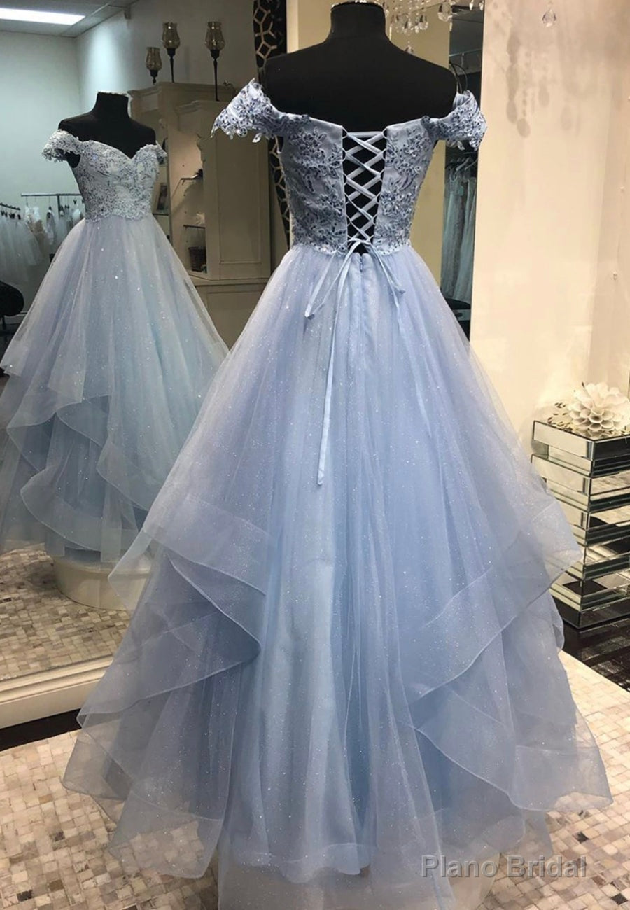 Blue Tulle Lace Long A-Line Prom Dresses Main image