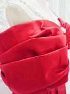 Red A-Line Off Shoulder Satin Long Prom Dress, Red Long Formal Dress