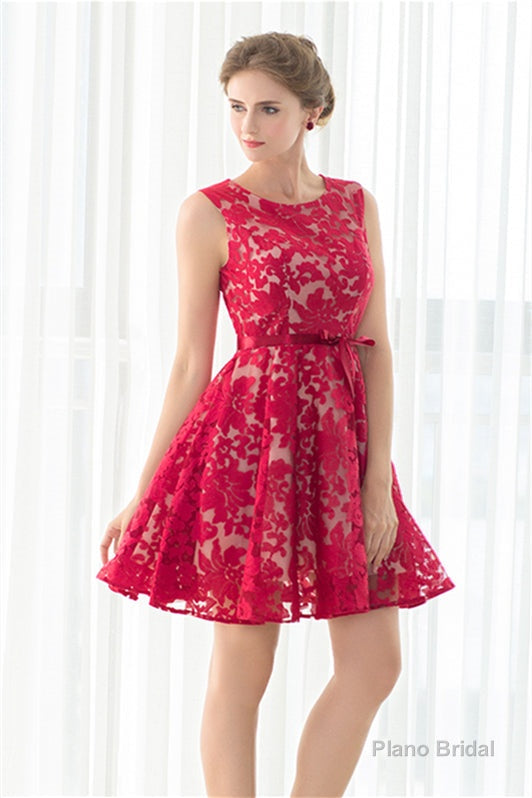 Red A-line Sleeveless Short Lace Homecoming Dresses Secondary image