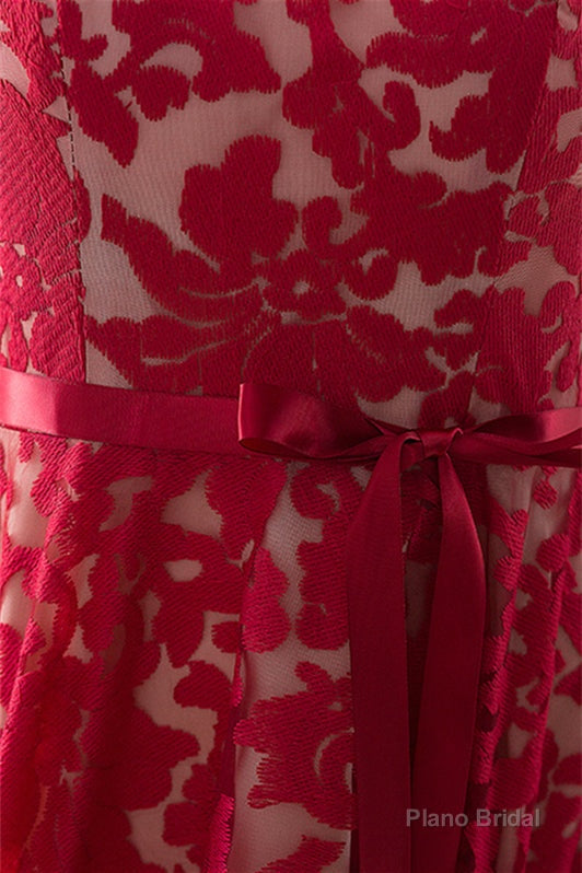 Red A-line Sleeveless Short Lace Homecoming Dresses