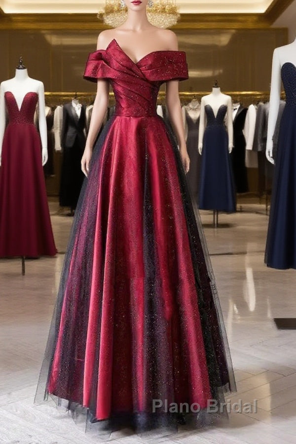 Red And Black Satin Party Dresses Formal Prom Dresses, A-Line Satin Evening Dresses