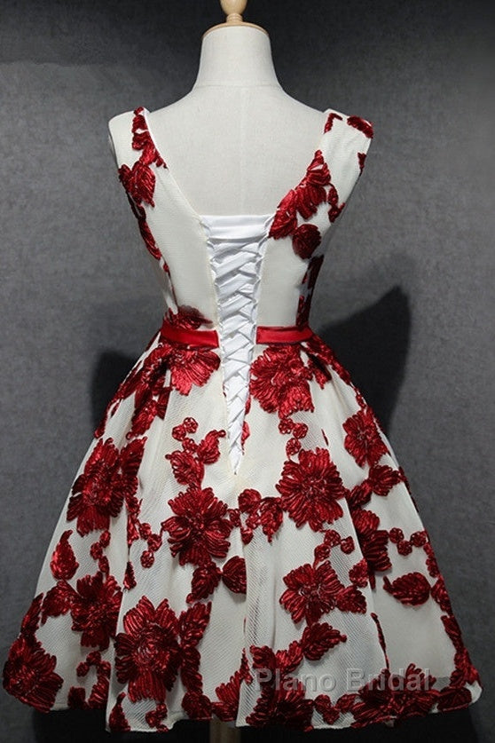 Red And White Short Homecoming Dresses, Lace-Up Back Party Dresses, Pretty Formal Dresses Secondary image