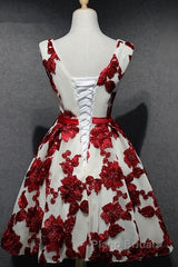 Red And White Short Homecoming Dresses, Lace-Up Back Party Dresses, Pretty Formal Dresses
