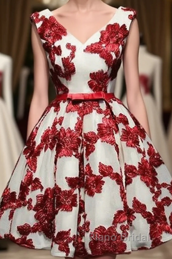 Red And White Short Homecoming Dresses, Lace-Up Back Party Dresses, Pretty Formal Dresses Main image