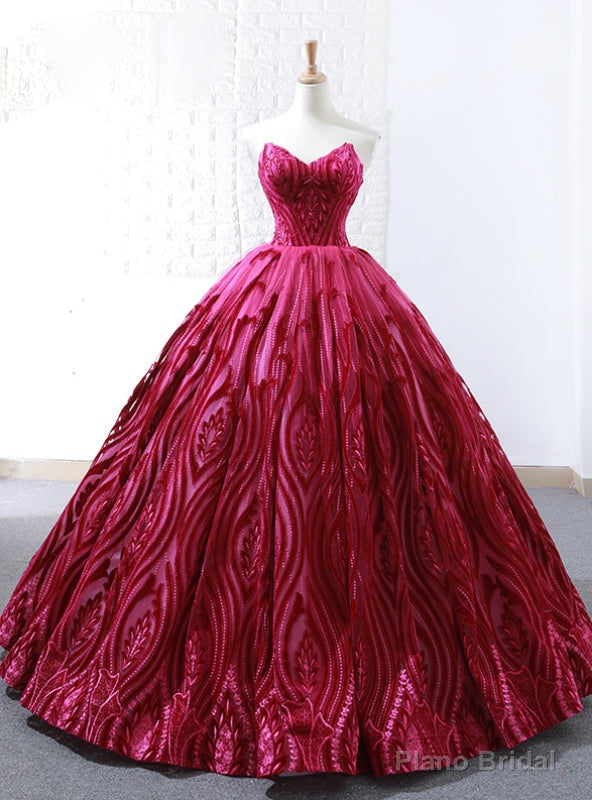Red Ball Gown Lace Embroidery Sweetheart Floor Length Wedding Dress Main image