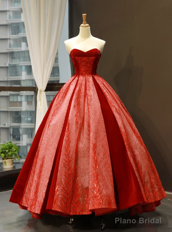 Red Ball Gown Sweetheart Lace Sequins Long Sweet 16 Prom Dress Main image