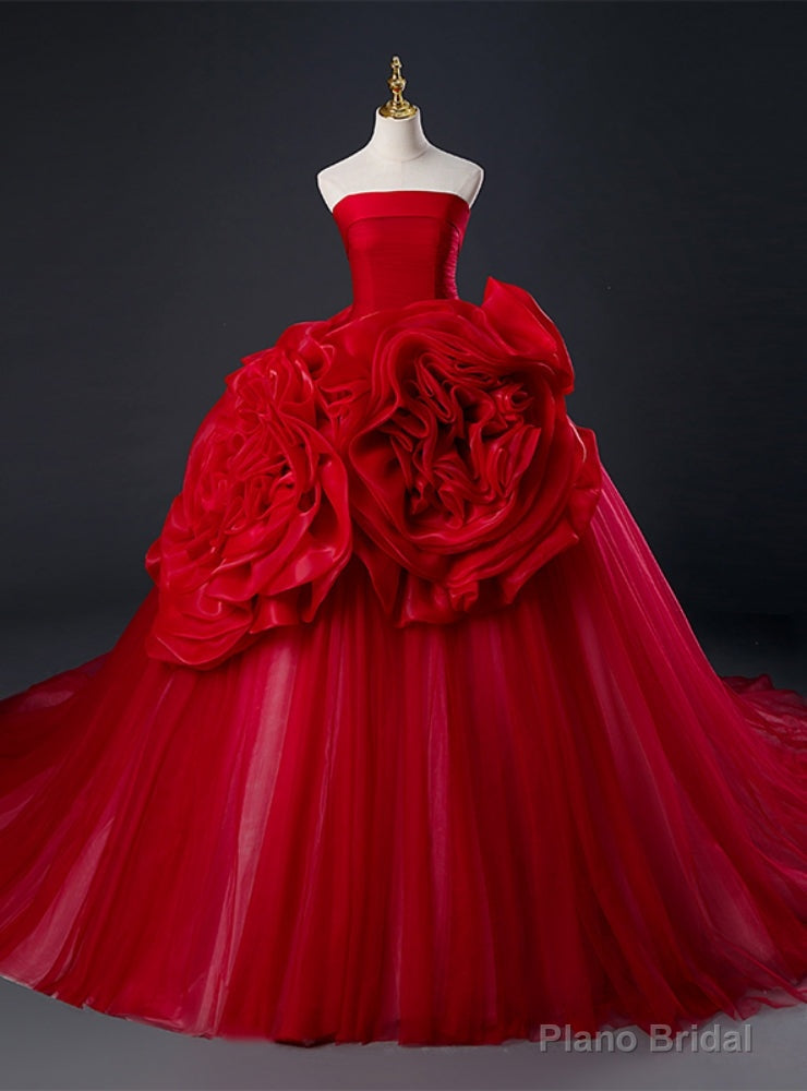 Red Ball Gown Tulle Strapless Flower Quinceanera Dress Main image