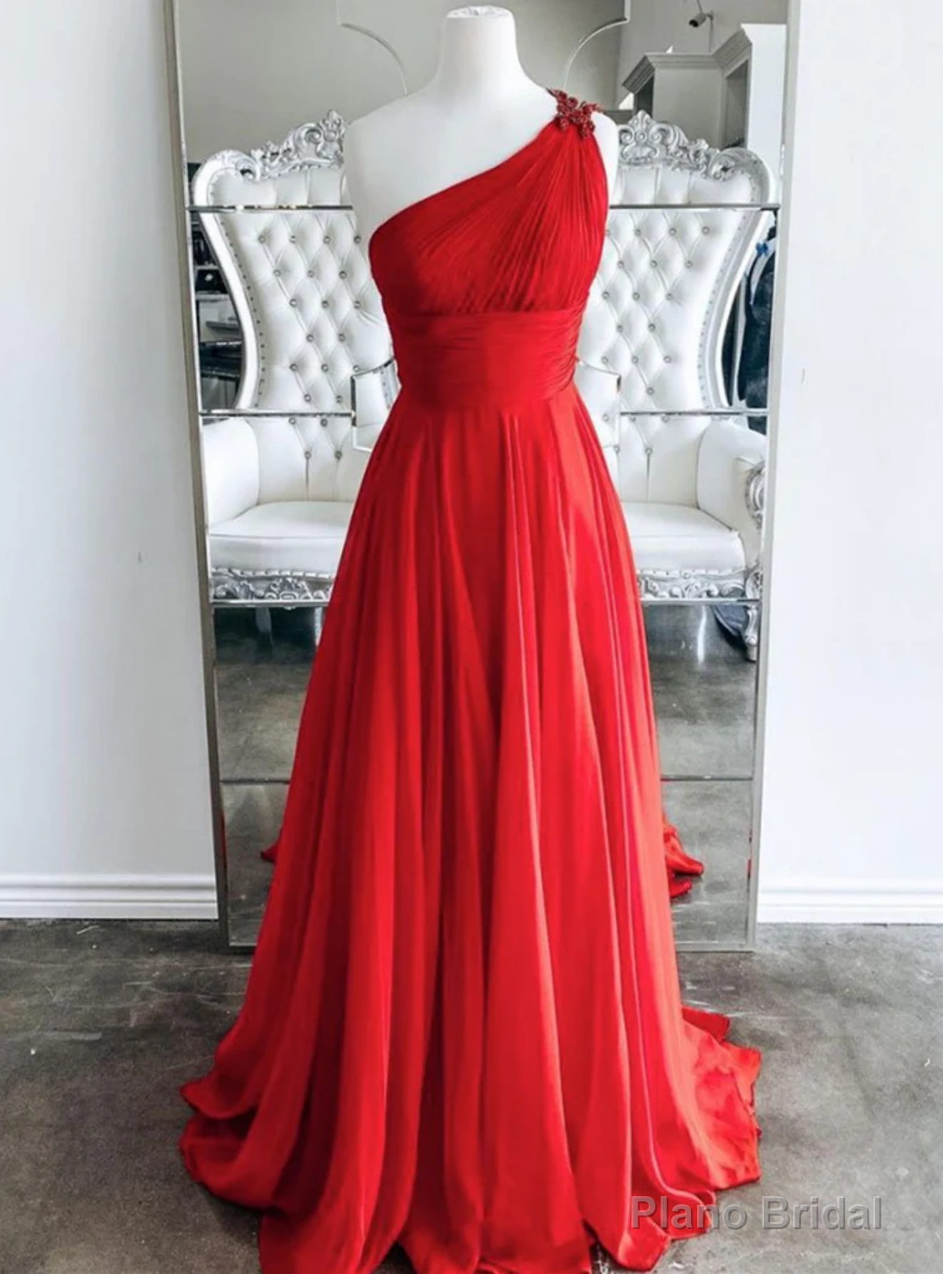 Red Chiffon One Shoulder Prom Dress Main image