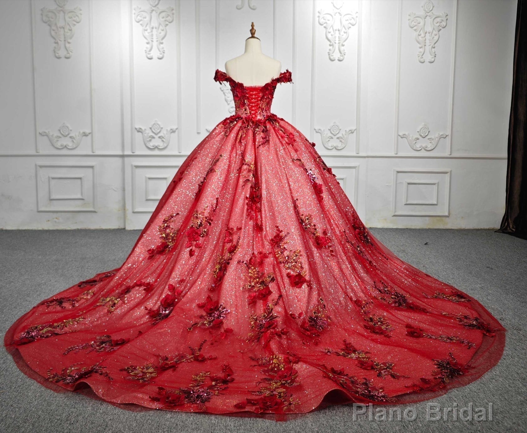 Red Flower  Off-the-Shoulder Quinceaera Dress Secondary image