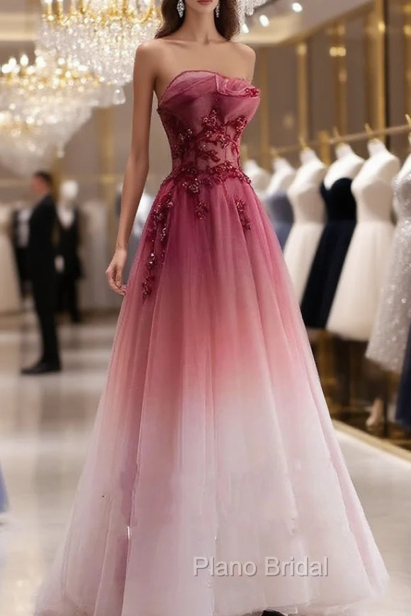 Red Gradient Formal Prom Dresses Vintage Wedding Dresses Red Strapless Party Dresses With Beaded Bridal Dresses Main image