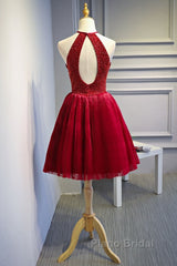 Red Halter Beaded Short Party Dresses, Beaded And Sequined Party Dresses, Homecoming Dresses