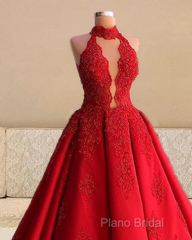 Red Lace Halter Ball Gown Satin Dresses Secondary image