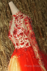 Red Lace Long Formal Prom Dresses Red Tulle Lace Short Formal Prom Dresses