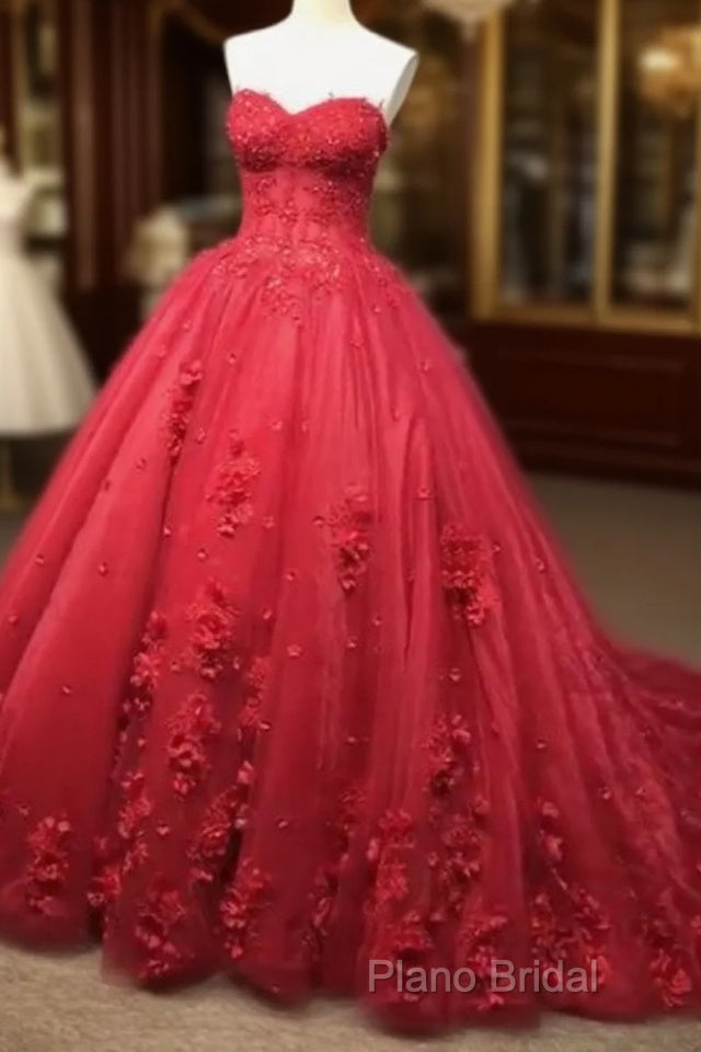 Red Lace Formal Prom Dresses With Train