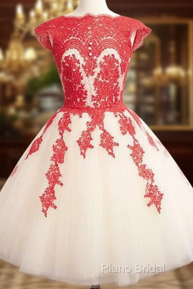 Red Lace Tulle Short Formal Prom Dresses, Homecoming Dresses Main image