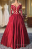 Red Long Sleeves Lace Long Formal Prom Dresses, Red Evening Dresses