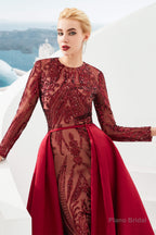 Long Sleeves Mermaid Detachable Train Prom Dresses with Train Sequined