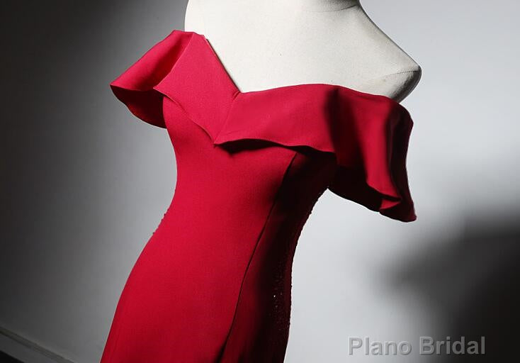 Red Mermaid Long Sweetheart Off Shoulder Party Dress Evening Dress, Red Formal Dresses