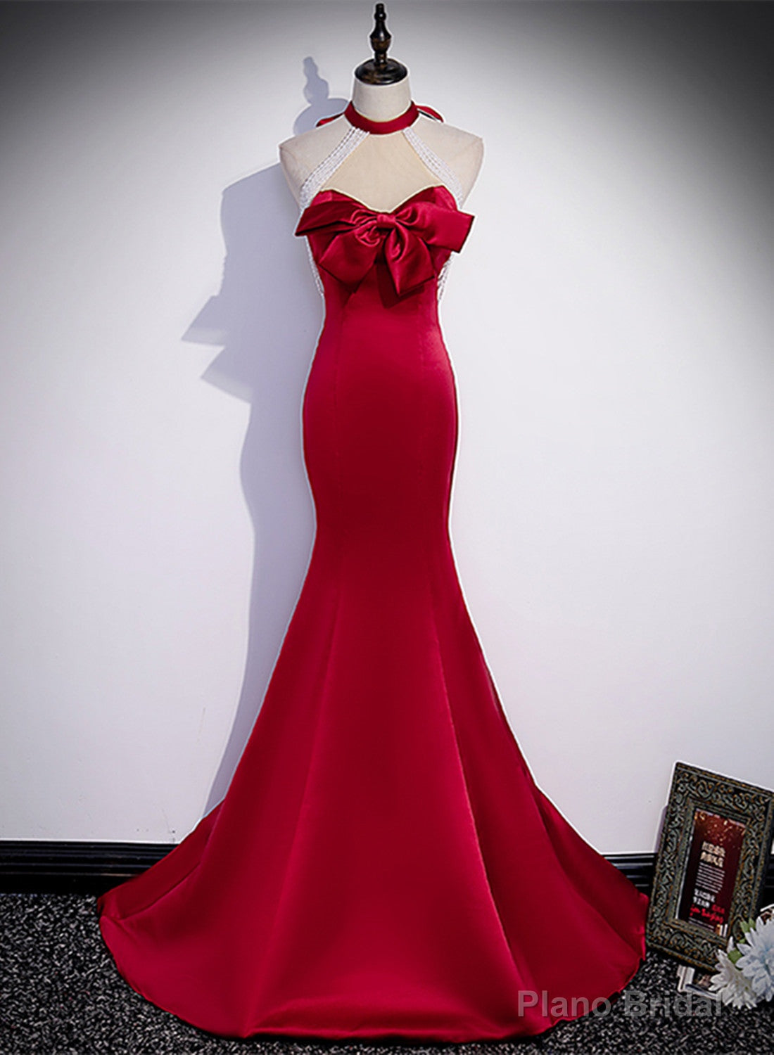 Red Mermaid Satin Long Party Dress Formal Dress, Lace-up Red Prom Dress Secondary image