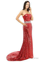 Red mermaid Sequins Sweetheart With Crystal Bridesmaid Dresses