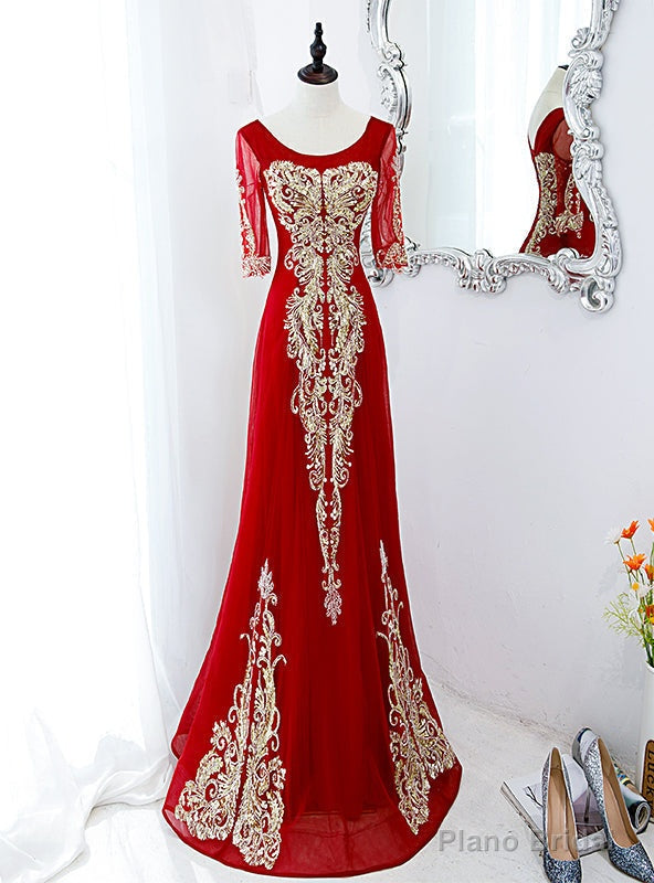 Red Mermaid Short Sleeve Sequins Prom Dress Main image
