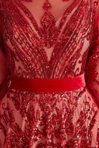 A-Line Luxury Sequins Long Sleeve Backless Prom Dresses