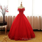 Red Off Shoulder Long Party Dresses, A-Line Tulle Formal Dresses Formal Gown