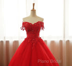 Red Off Shoulder Long Party Dresses, A-Line Tulle Formal Dresses Formal Gown