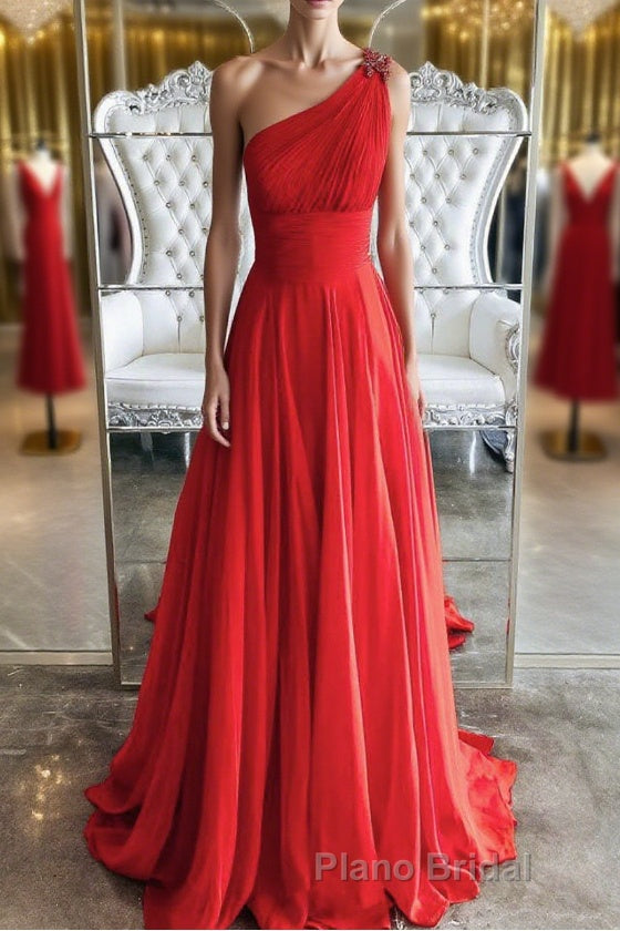 Red one shoulder long Formal Prom dress red evening dress Main image