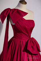 Red One Shoulder Satin Long Prom Dress, A-Line Evening Party Dress