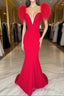 Red Formal Prom Dress Mermaid V Neck Long Party Evening Dress with Feathers