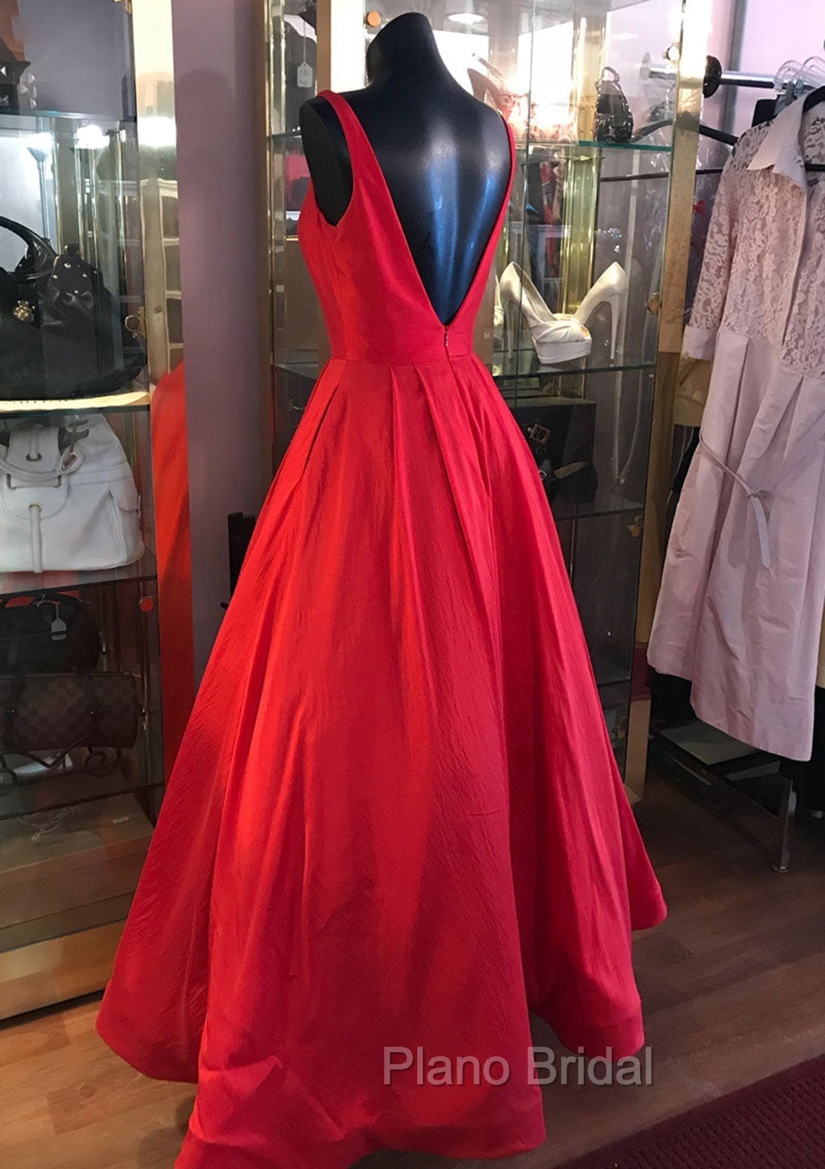 Red Formal Prom Dresses, A-line Square Neckline Regular Straps Long/Floor-Length Satin Formal Prom Dresses Secondary image