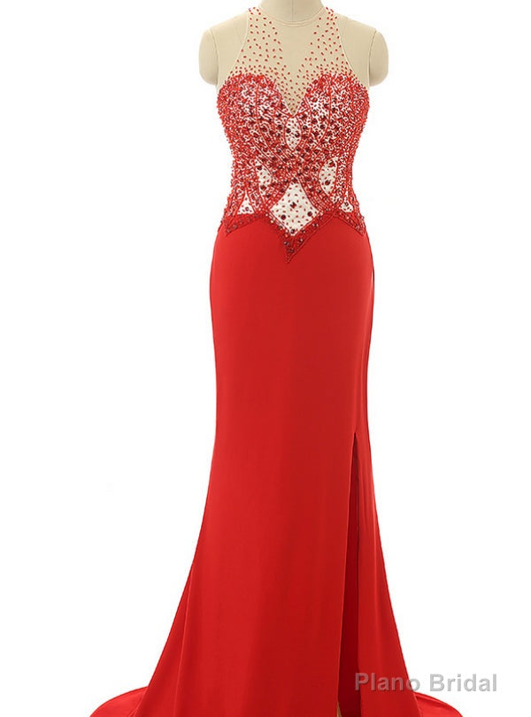 Red Prom Dresses Beading Prom Dresses Mermaid Evening Dresses
