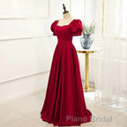 Red Puff Sleeve Formal Prom Dresses / Red Bridesmaid Dresses / Victorian Dresses