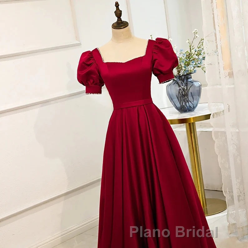 Red Puff Sleeve Formal Prom Dresses / Red Bridesmaid Dresses / Victorian Dresses