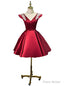 Red Satin Cap Sleeve V-neck Homecoming Dresses